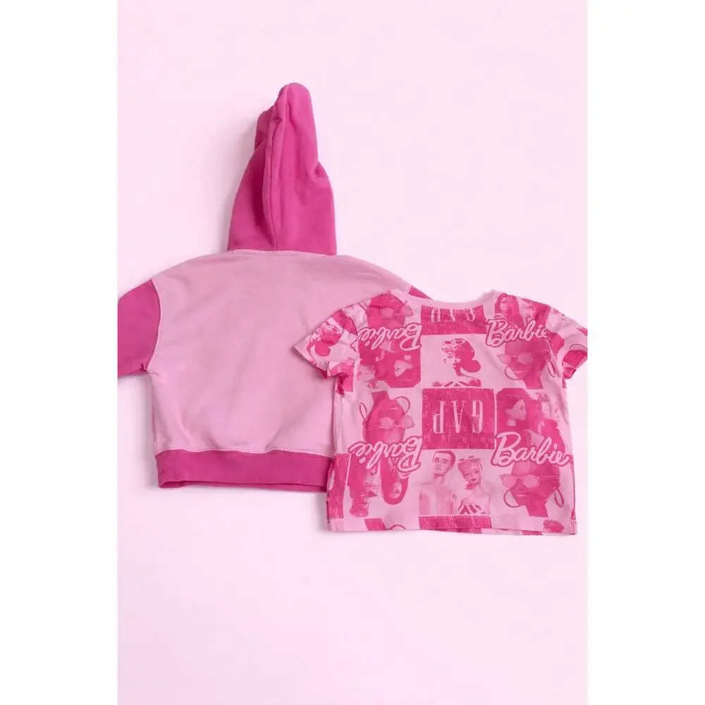 Gap Girls Bundle Barbie Hoodie Sweatshirt Barbie T Shirt Print Pink Size 4-5